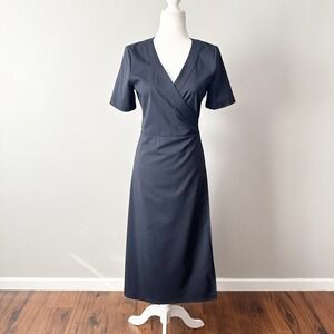 Soeur Phenomene Navy Blue Short Sleeve Wrap Midi Dress FR Size 36 US Size 4 NEW